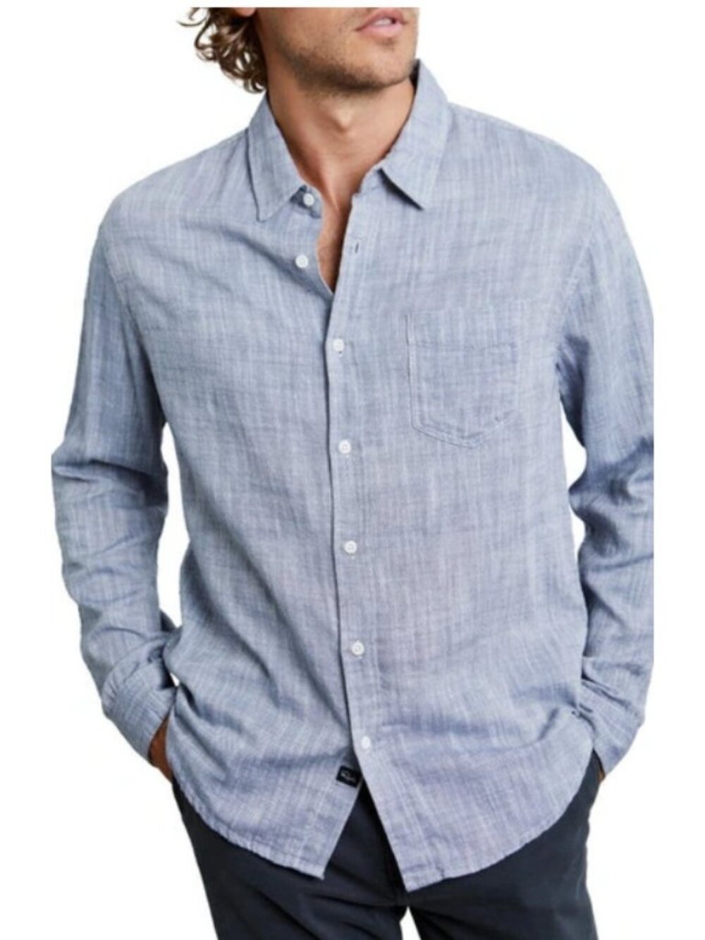 Rails Wyatt Cotton Button Up Shirt Navy Chambray Mens XLarge New